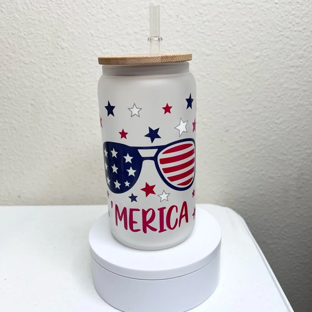 4 America Sunglasses and Stars Handmade Libbey Glass Cups - Picture 5 of 5